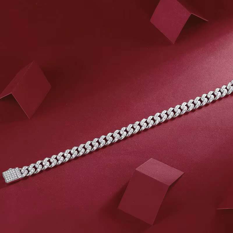 S925 Sterling Silver Gold Plating Moissanite Cuban Bracelet for Men and Women Luxury Inlaid Gemstone Wedding Bracelet Jewel