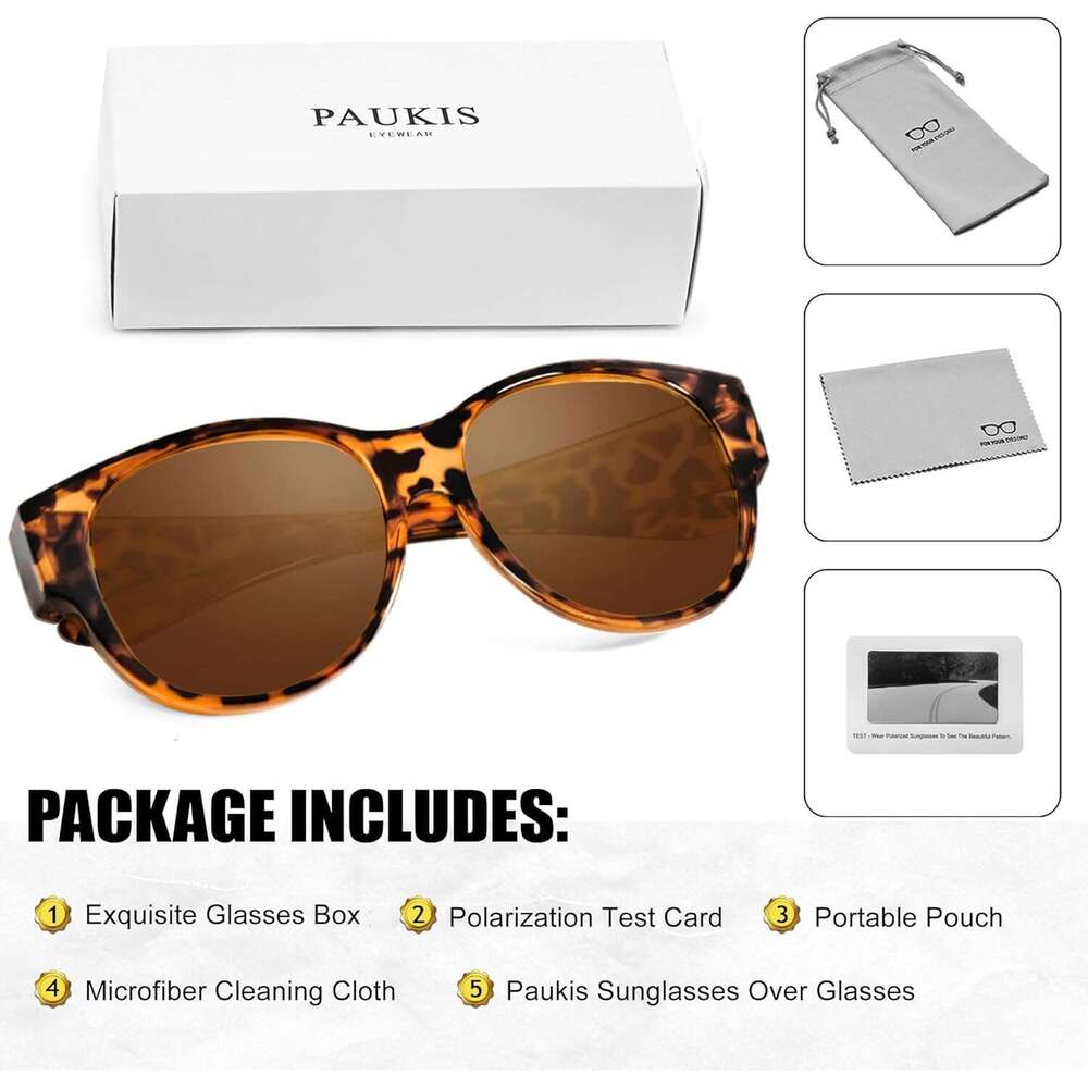 DHCollections Over Glasses Sunglasses for Women Polarized UV400 Wrap Around Shades 14.7cm Wide Stylish Cat Eye Design