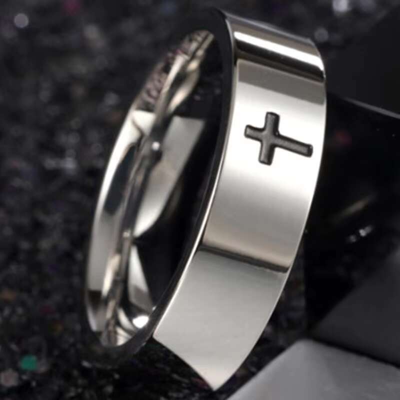 Wholesale Custom Stainless Steel Christian Jewelry Ring 18K Gold Plated Ring Fashion Minimalist Cross Ring for Men Women