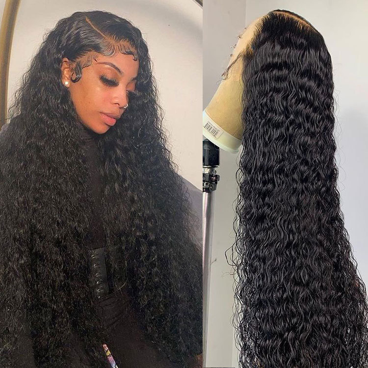 wig Womens front lace synthetic fiber small curly hair large wave wig headband black matte silk