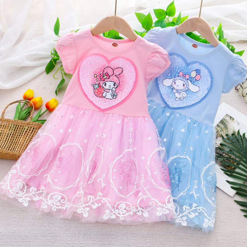 DISNEY Elsa princess dress toddler designer clothes Girls' dress with short sleeves for summer style princess clothes net skirt performance pure 