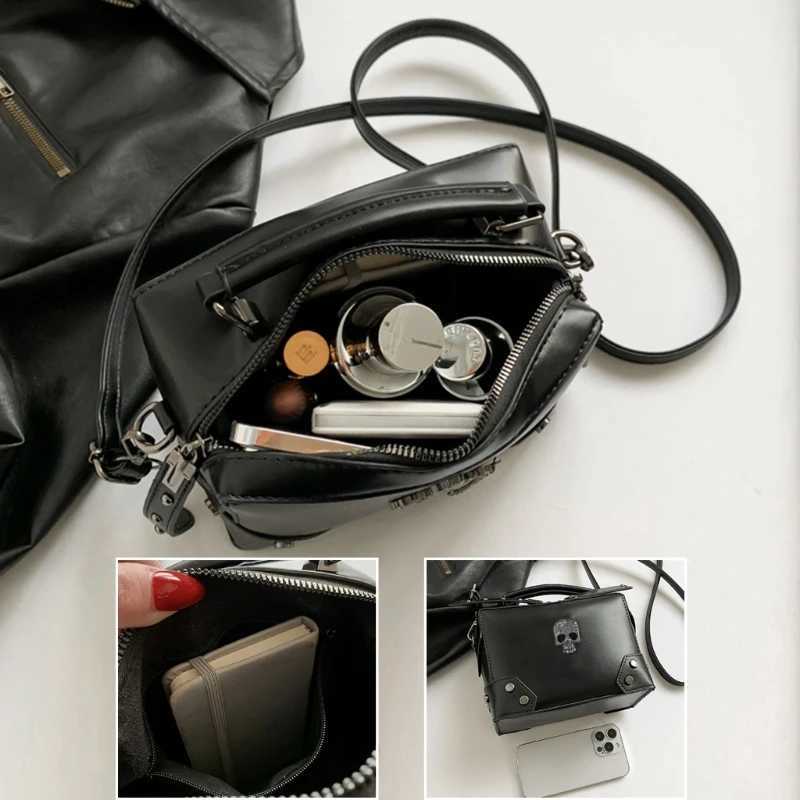 Top Handle PU Leather Crossbody Bag Punk Skull Crosses Small Shoulder HandbagW250512