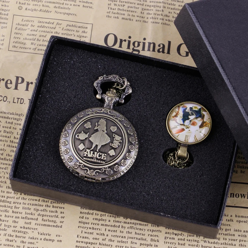 Selling Theme Pocket Watch Set Necklace Quartz Movement Fob Watches Ladys Children Gift with Box 250512