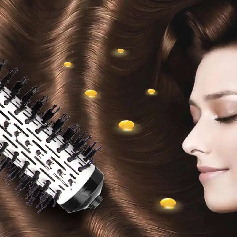 2 In 1 Rotating Electric Straightener Curler Dryer Brush Hot Air Negative Ion Hair Styler Comb