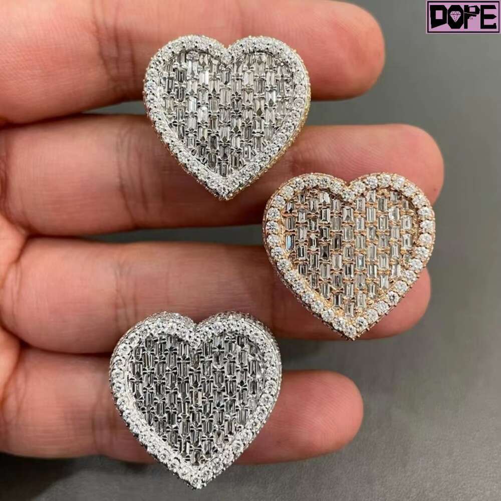 High Quality Heart Shaped Moissanite Ring Baguette Cut Iced Out D VVS S925 Moissanite Ring