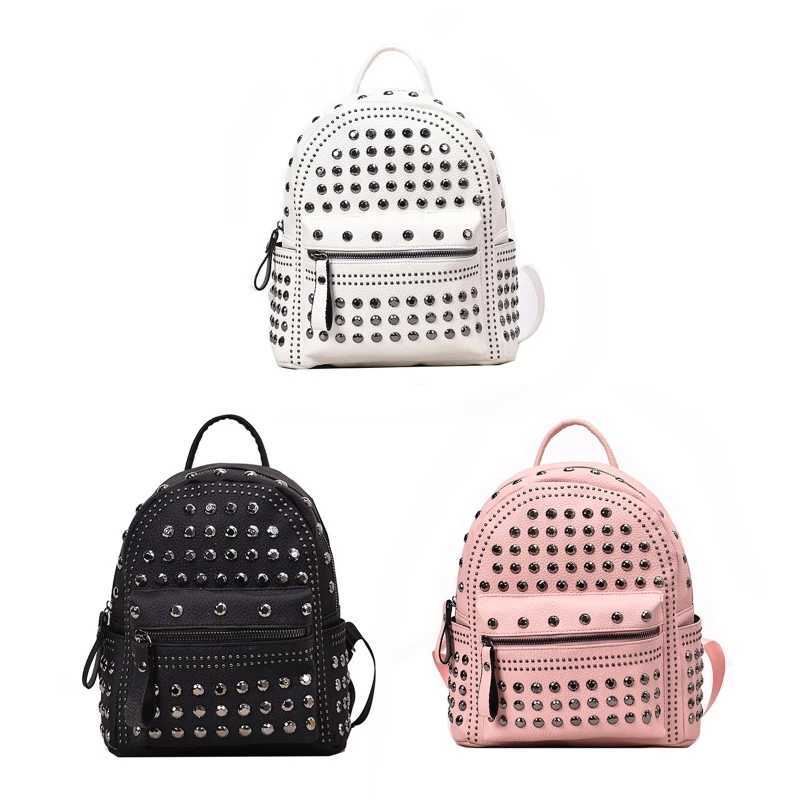 Ladies Women PU Leather Backpack Satchel Studded School Bag for Vacation Z250512