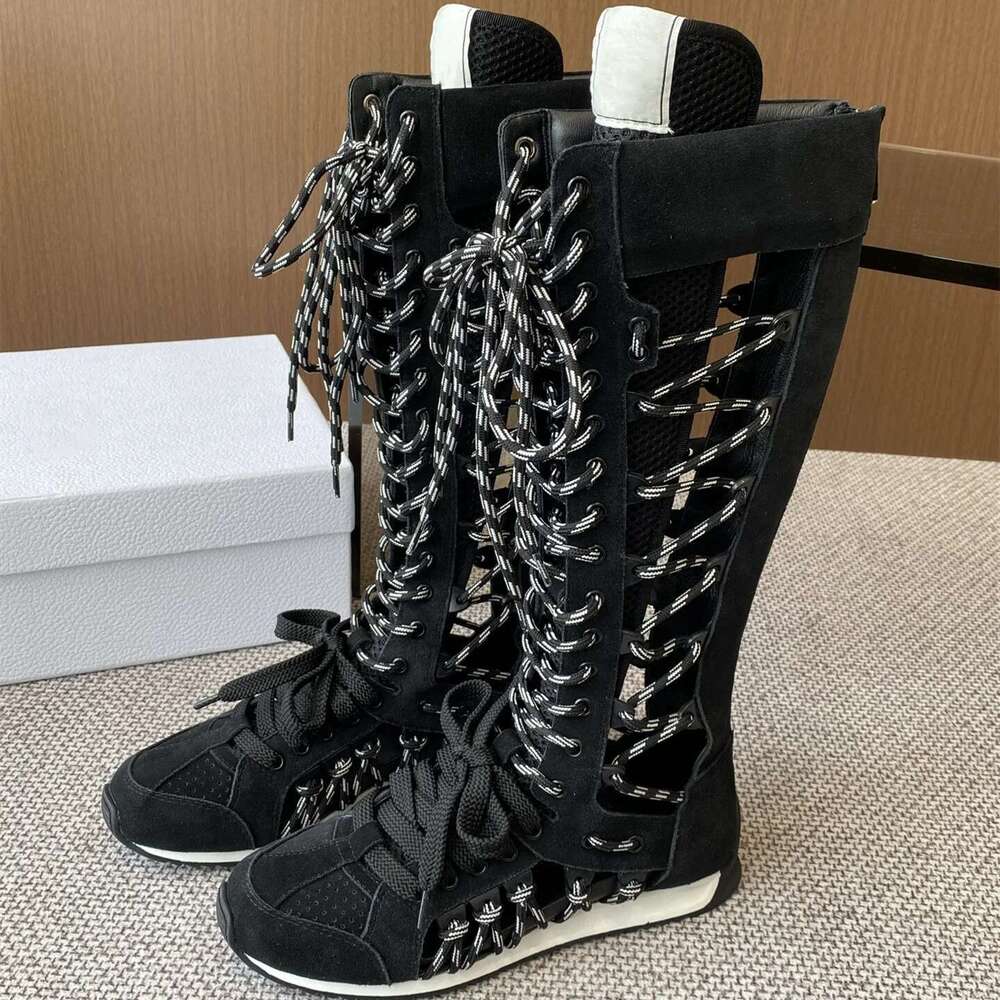 Women Size35-41 Natural Cow Suede Sneakers Hollow Sports Leisure Flats Round Toe Zipper Designer Shoes Zapatillas De Mujer