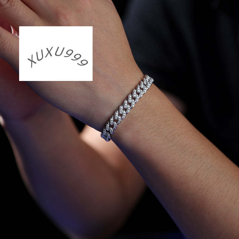 Cuban Hip Hop Genuine Moissanite Bracelet 18K Gold Plated Silver Elegant Bangles