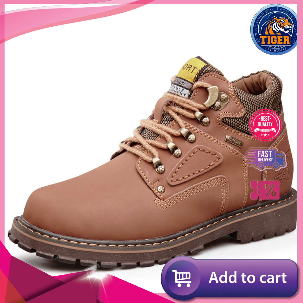 Ddmytiger Men S Work High Top Shoes Autumn And Winter Genuine Short Big Yellow Trendy Matte Leather Boots Large Size Outdoor Shoes