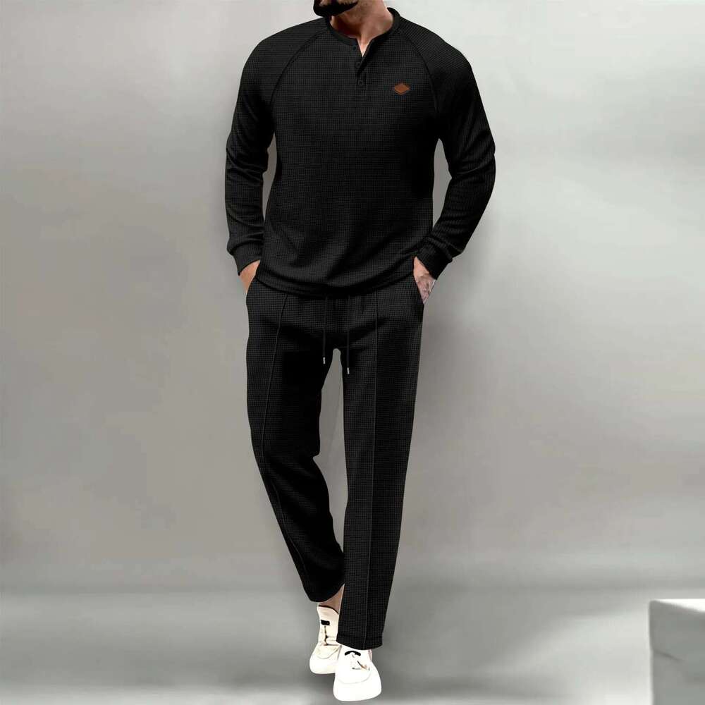 2025 Boutique Men's T-Shirt Sets Of Small Stand Collar Casual Fashion Commercial Breathable, Pants Pull Rope Solid Color Men 2 Designer