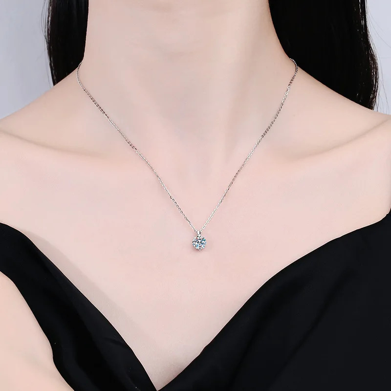 OXTAO 1CT 2CT D Color Pendant Necklace S925 Solid Silver Chain Necklace Valentines Day Gift for Women Wedding 250512