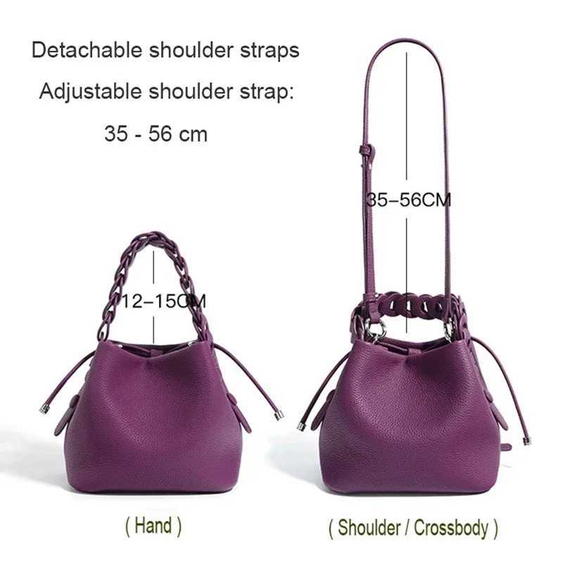 New Genuine Leather Bucket Bag Spring Textured Commuting Versatile Shoulder Crossbody Elegant Handheld Bag Z250512