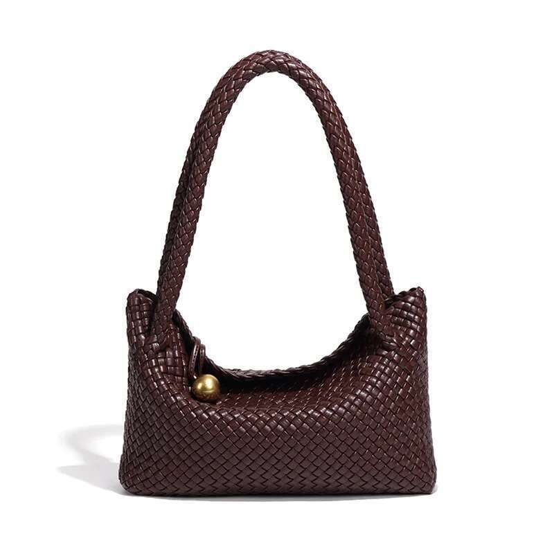 New retro all-handmade large capacity commuting high-end woven single shoulder portable soft leather vegetable basket tote bag