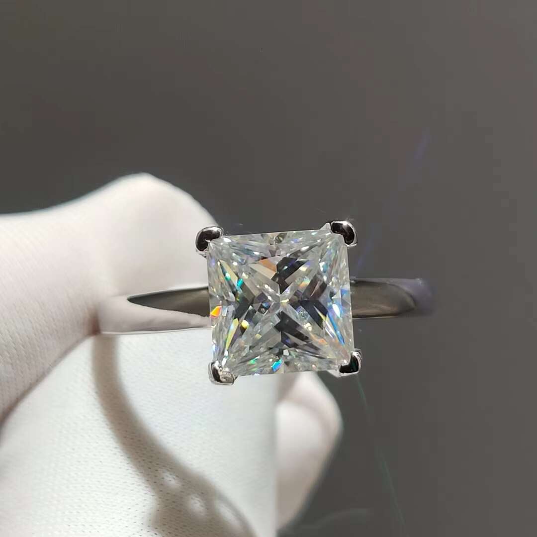 Silver 925 Original Princes Cut 2 Ct Diamond Test Past Sparkling D Color Moissanite Ring Excellent Cut Square Gemstone Rings