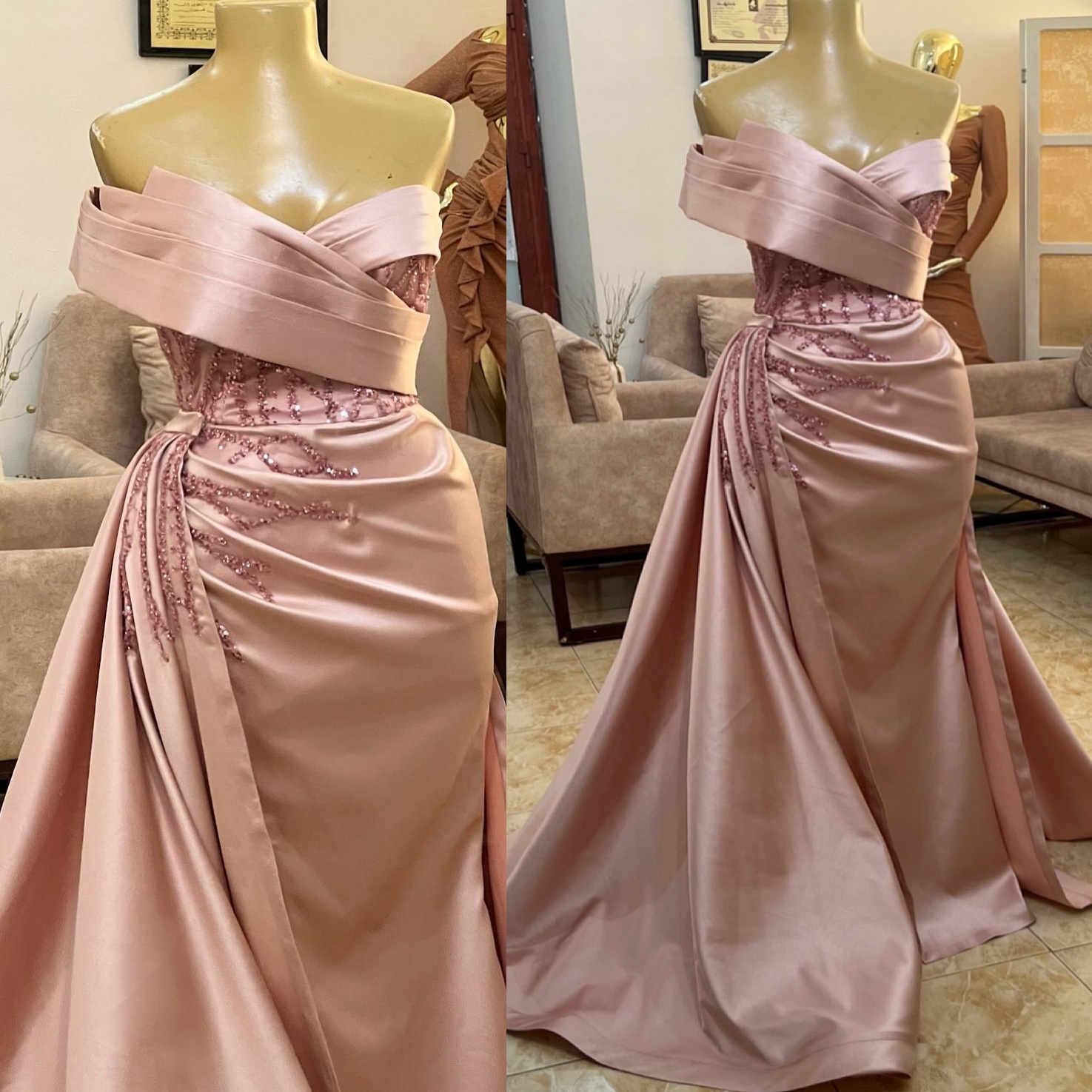 Blush Pink Mermaid Plus Size Prom Dresses 2025 Beaded Satin Sweetheart Evening Formal Party Second Birthday Engagement Gowns Dress For Special Occasio