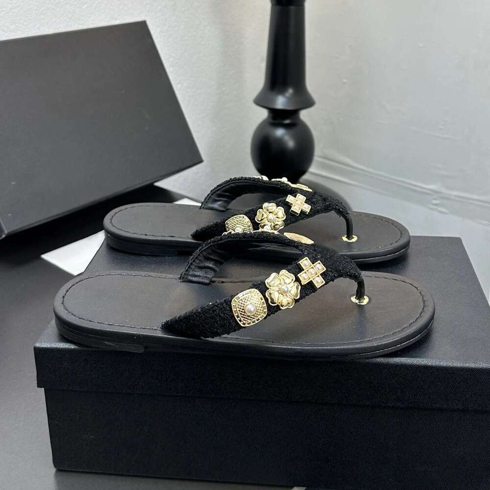 Women Genuine Leather Flip-Flops Low Heels Flower Slippers Summer Slides Leisure Flats Designer Shoes Zapatillas De Mujer