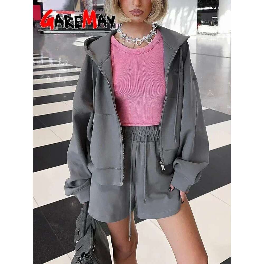 Spring Women's Summer Suit Cotton Oversize Pink Top and Set Two-piece Casual Tracksuit with Shorts for Women