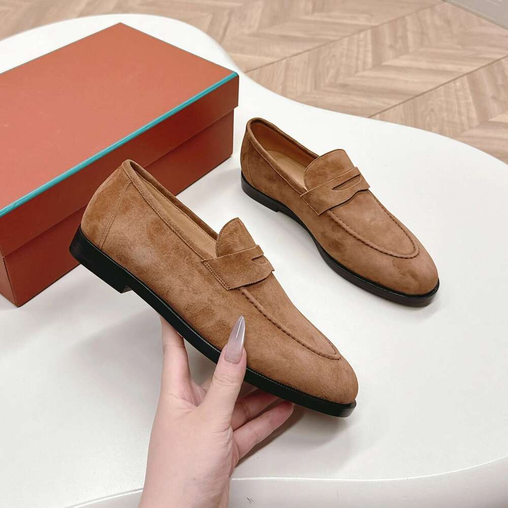 Women Size34-46 Genuine Leather Couple Flats Natural Cow Suede Loafers Low Heels Retro Designer Shoes Zapatillas De Mujer