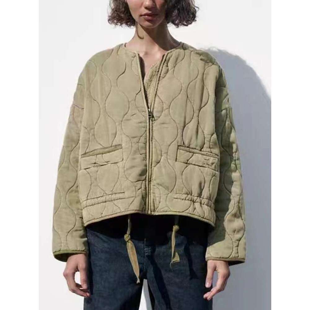 TRAF Women's New Zipper Warm Jacket Autumn And Winter Long Sleeve Round Neck Padded Solid Color Coat Women Fashionable Tops