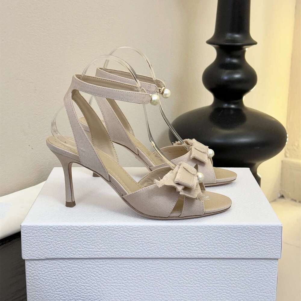 Women Size35-42 Butterfly Knot Sandals Super High Heels Pearls Pumps Genuine Leather Designer Shoes Zapatillas De Mujer