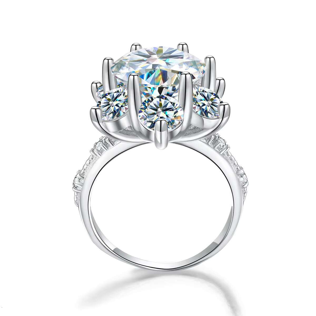925 Sterling Silver Gra Certified 5ct Large Moissanite Diamond VVS D Color Sun Flower Ring Wedding Luxury Fine Jewelry for Women