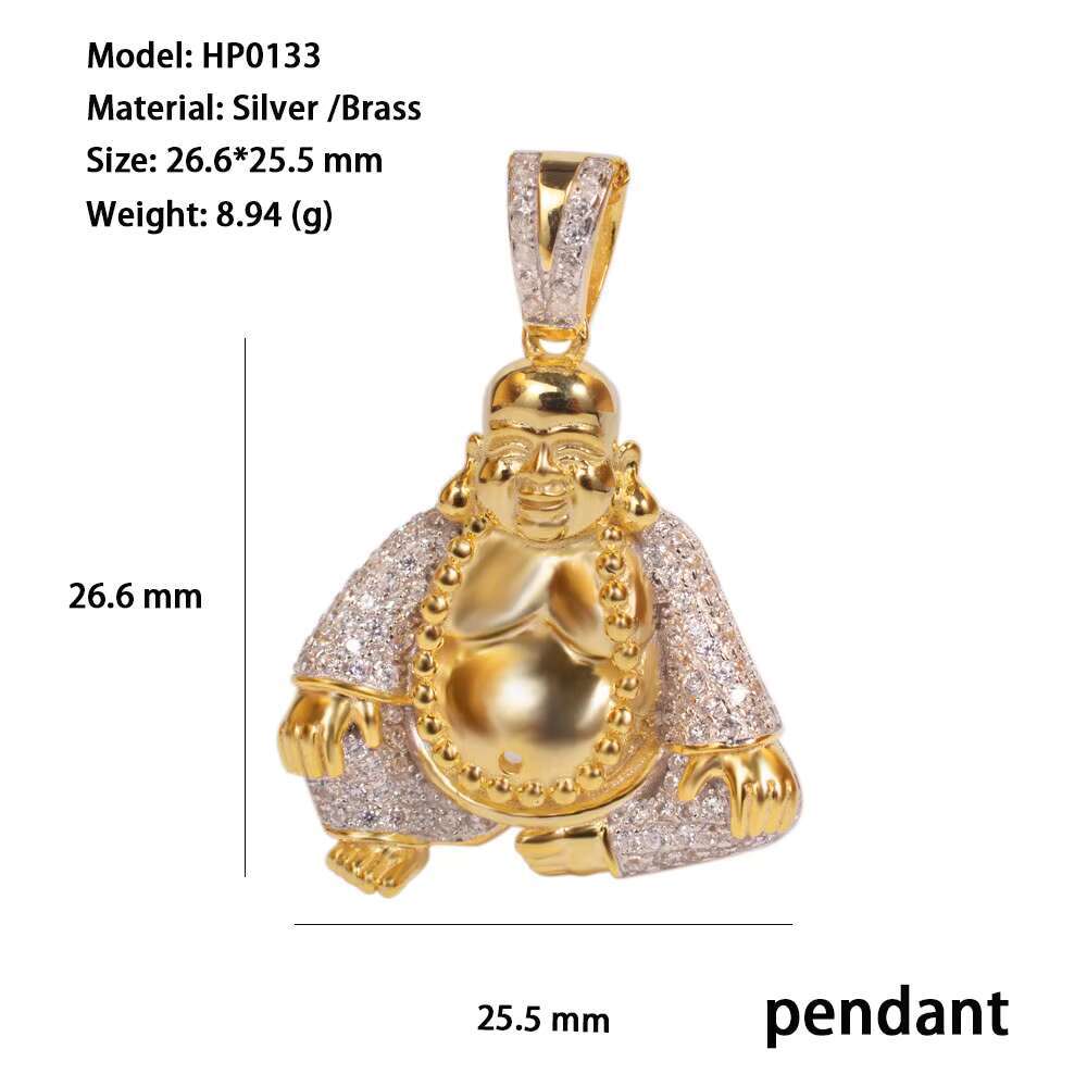Wholesale 18k Buddha Statue Pendant Necklace Hip Hop Religious Maitreya Buddha 925 Sterling Silver Pendant Buddha Necklace