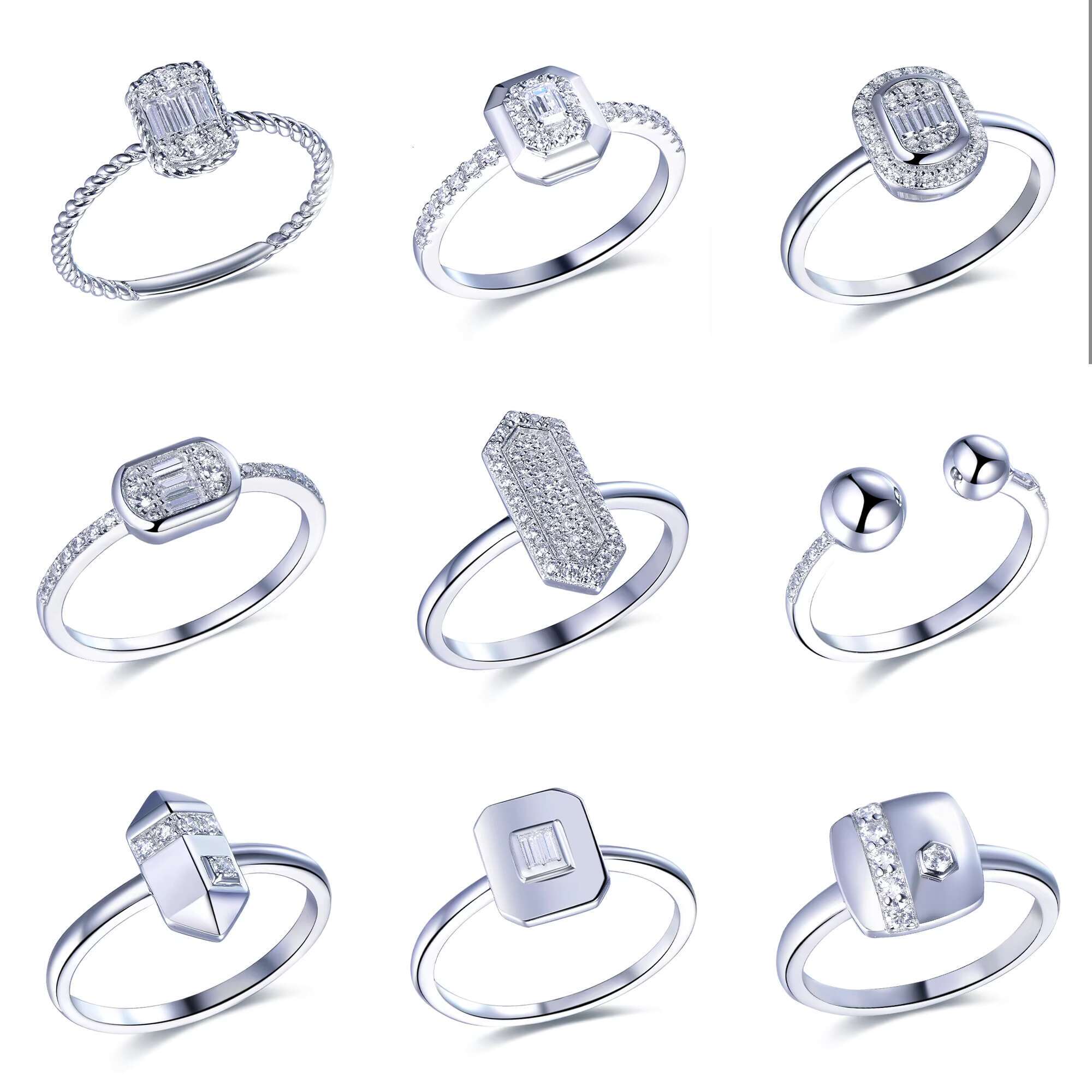 Custom 925 Silver Dainty Stylish 14K Gold Plated Moissanite Rings Fashion Zircon Lab Grown Diamond Rings for Wedding