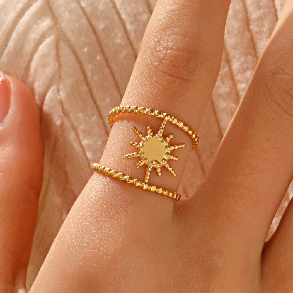 stainless octagonal star with female personality, adjustable opening, real gold electroplated titanium steel ring