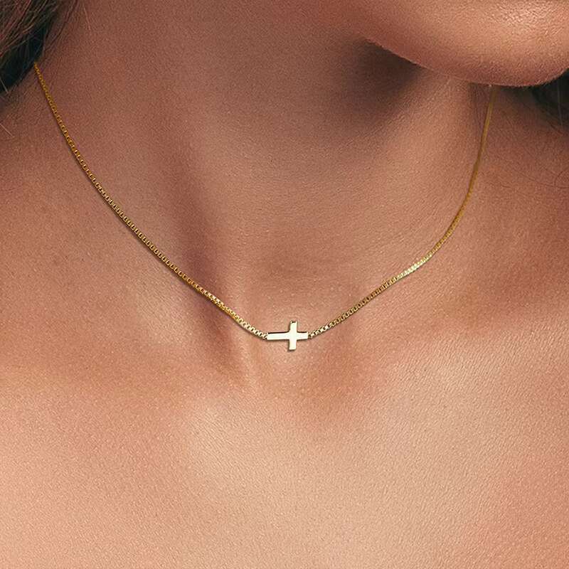 Gilded stainless steel pendant women's jewelry fashionable collarbone chain cross non diagonal neck necklace