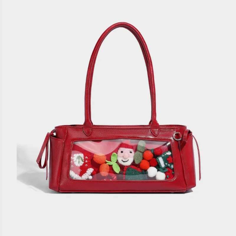 MBTI Cute Shoulder For Women Vintage Red Y2k Fashion Kawaii Bow Handbag Elegant Casual Transparent Lolita Jk Female Ita Bag