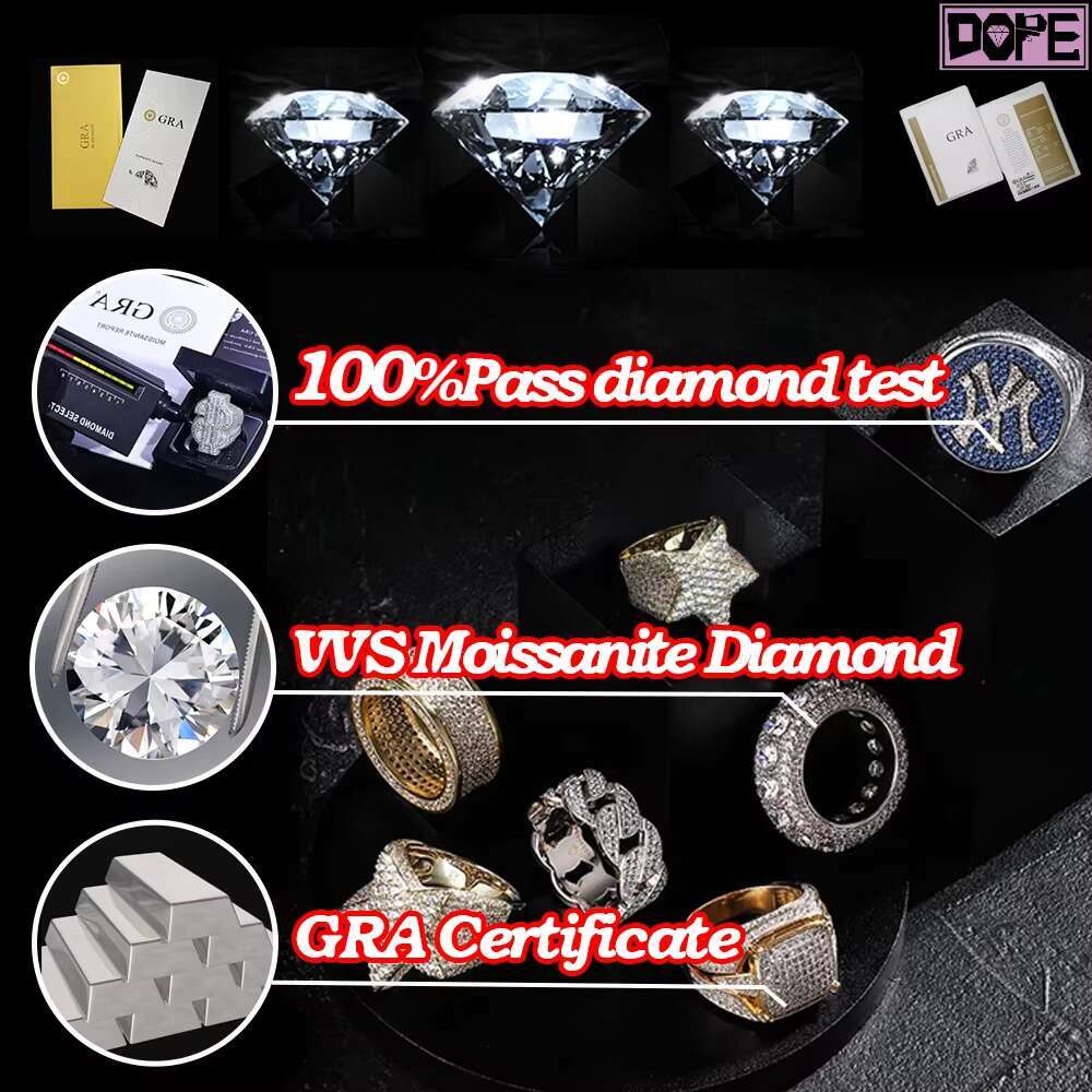 High Quality Heart Shaped Moissanite Ring Baguette Cut Iced Out D VVS S925 Moissanite Ring