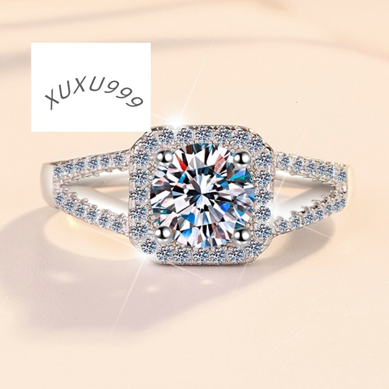 Fine Husky Jewelry Factory Geometric square Design Womens Fashion 925 Silver VVs1 Diamond VVs1 Moissanite Ring of Ladies Women