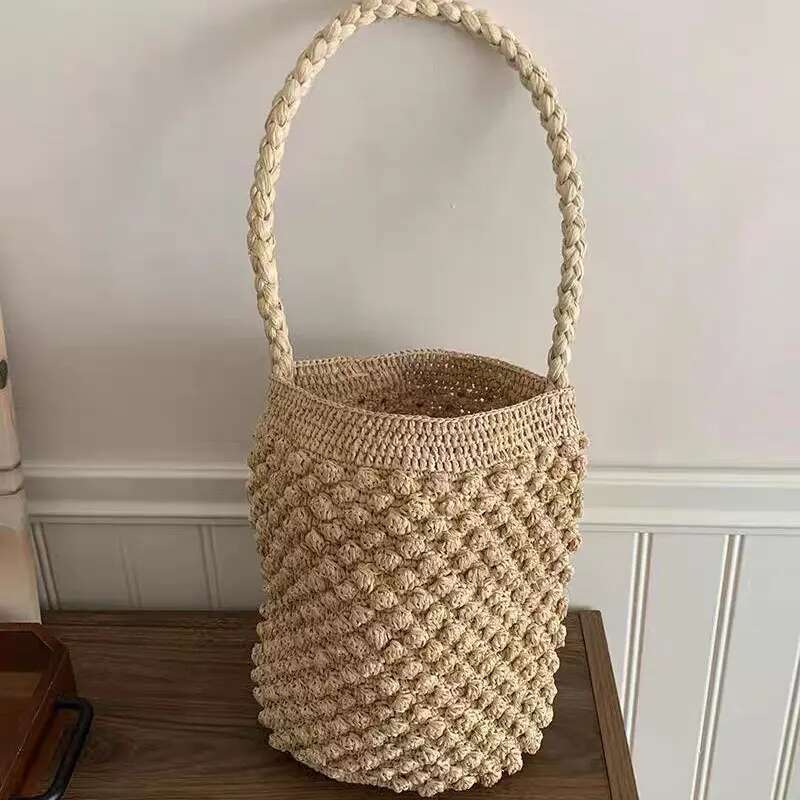 Fashion Raffia Straw Women Shoulder Bags Designer Weave Lady Handbag Casual Handmade Summer Beach Tote Bucket Bag
