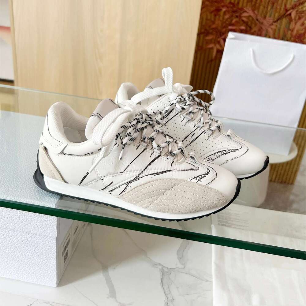 Women Size35-46 Genuine Leather Couple Graffiti Sneakers Natural Cow Suede Sports Flats Designer Shoes Zapatillas De Mujer