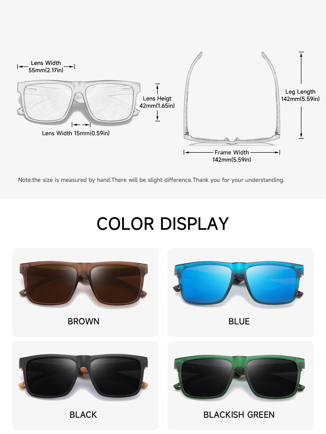 1pc Retro Walnut UltraLight Square Polarized Exquisite Fashion Sun Glasses For Men Women Outdoor Driving Beach Travel Eyewear 250512