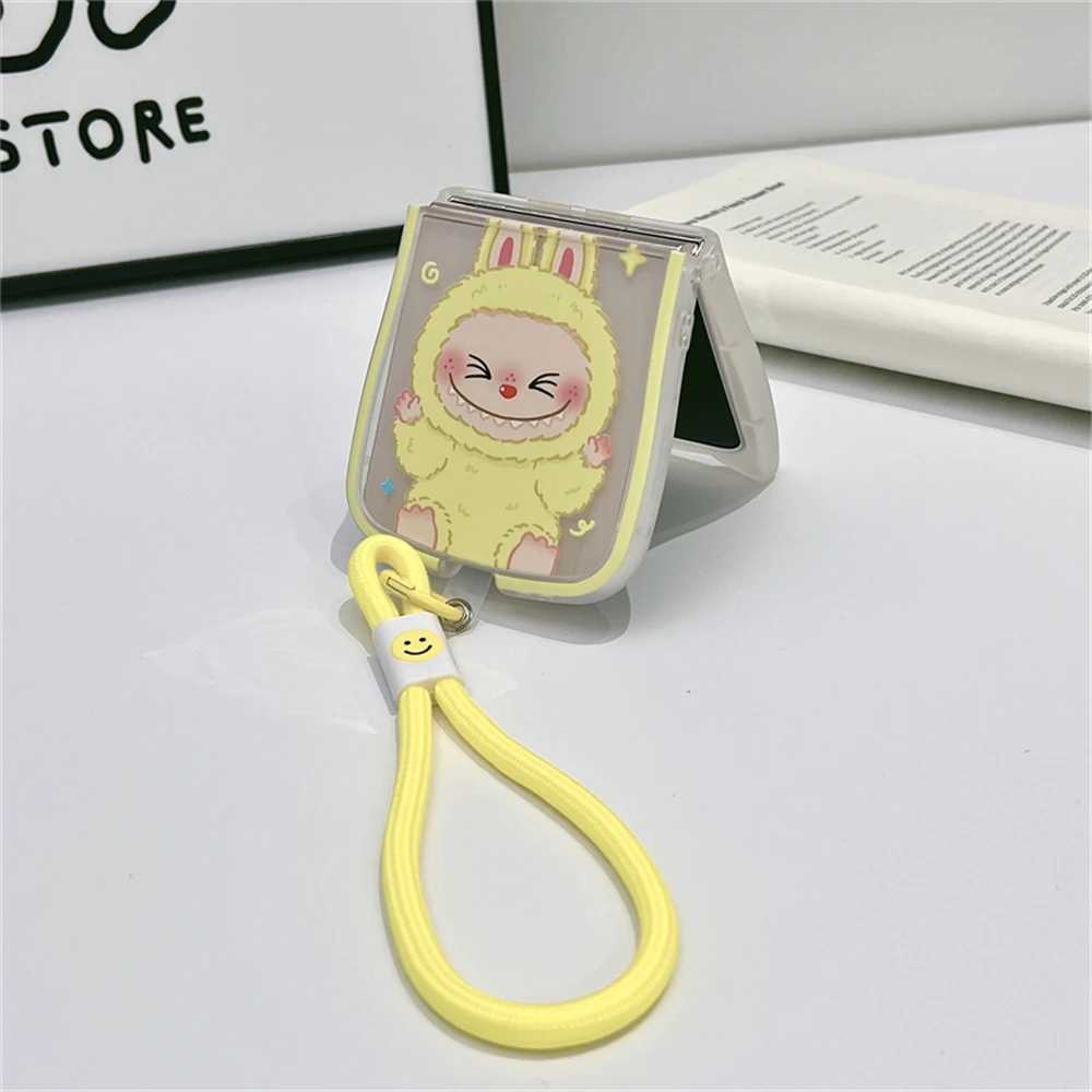 Korean Cute LaBuBu Cat Ears Phone Case For Galaxy Z Flip 6 5G Lovely Hand Strap Cover For Galaxy Z Flip 3/4/5/6 Shell Y250512