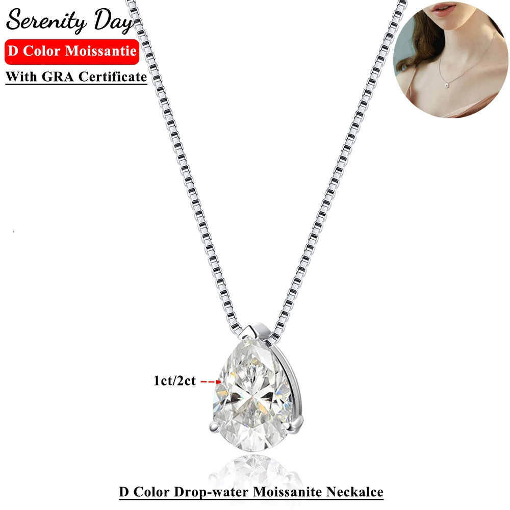 Serenity 2ct Pear Cut D Color Necklace Women Sparkling Sterling Silver S925 Pendant Drop-water Neck Chain Plated 250512