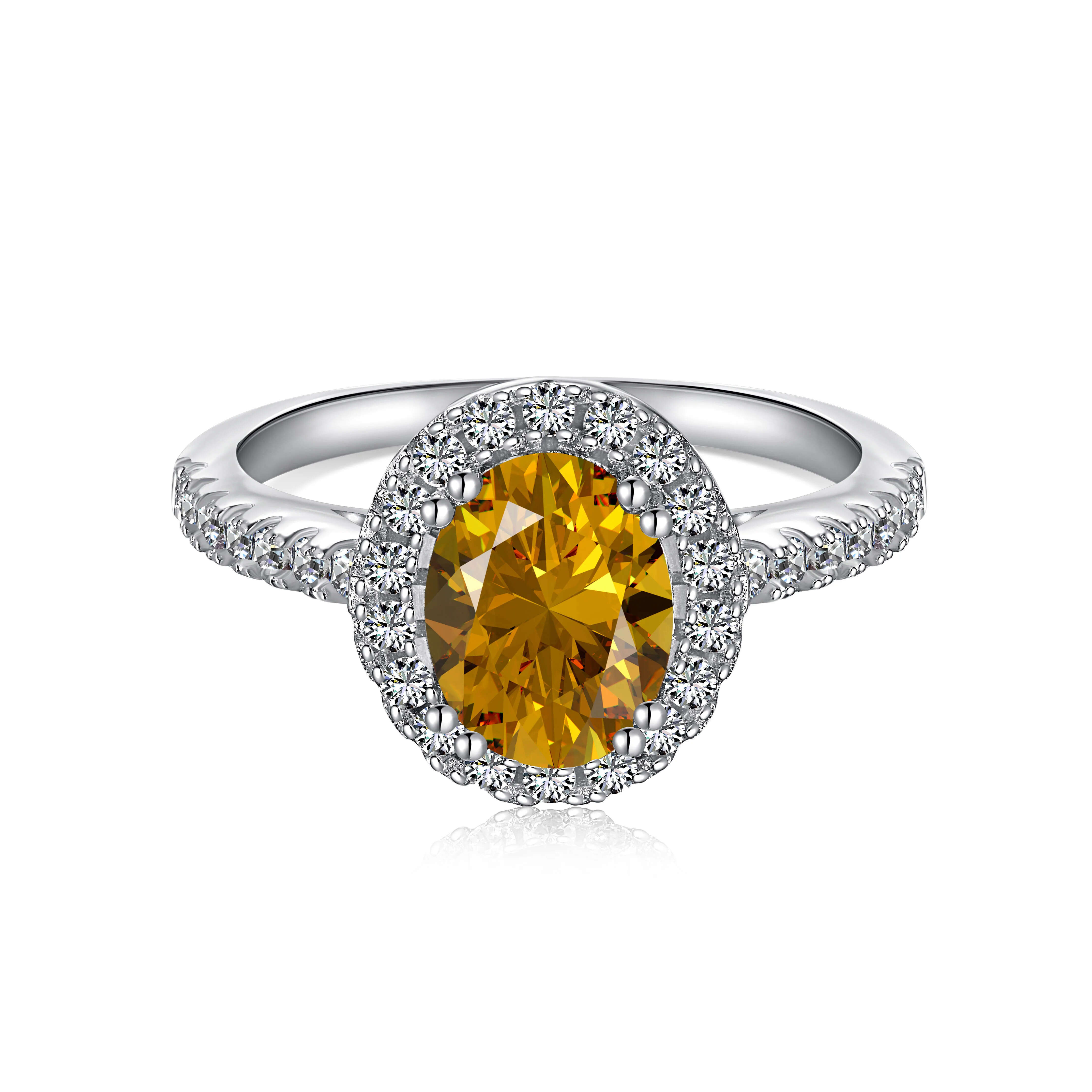 925 Sterling Silver Zircon Ring Egg-Shaped Flower Head Rhodium Gold Plated Fine Jewelry Anniversary Wholesale Factory Supply