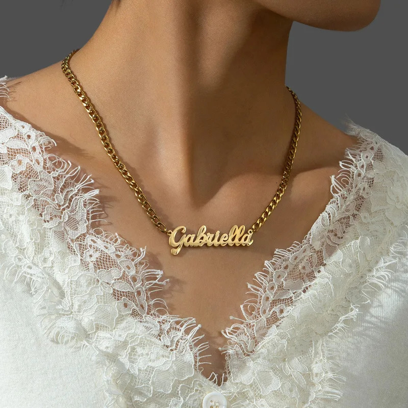 Custom Name Necklace Bracelet Earrings Stainless Steel Personalized Hollow Letter Pendant Chain Womens Jewelry Birthday Gift 250512