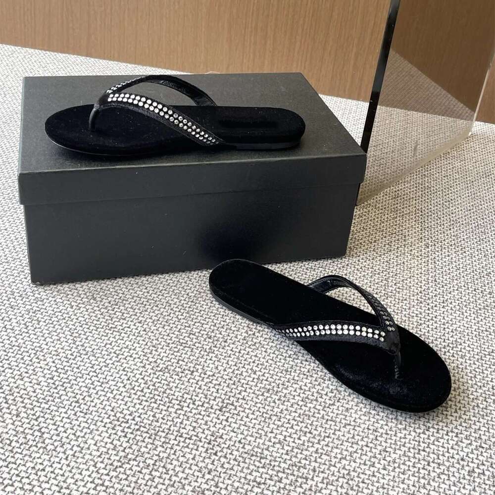 Women Size35-41 Genuine Leather Flip-Flops Crystals Summer Slides Beach Flats Pearls Designer Shoes Zapatillas De Mujer