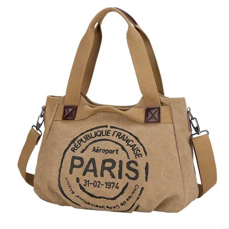 Women Canvas Letter Crossbody Bag Fashionable Shoulder Handbag with Ample Space and Adjustable Strap for Daily EssentialW250512