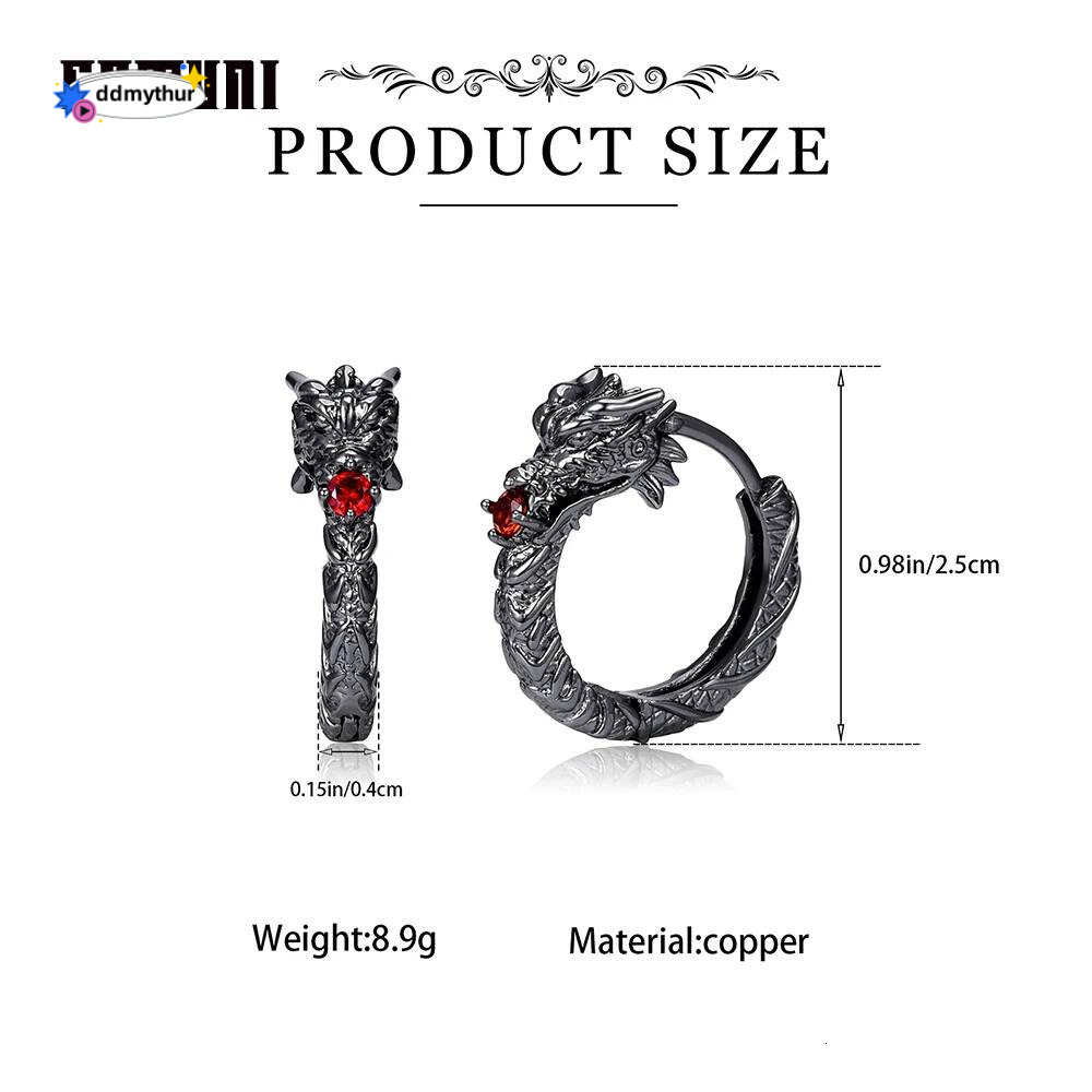 Catuni Hot Dragon Goth Punk Hoop Earrings Copper inlaid Red Zircon Hip Hop Rock Earring Jewelry Accessories Gift for Man Woman ddmythur