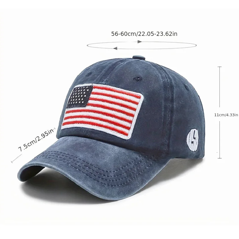 USA Flag Embroidery Baseball Cap Washed Distressed Sports Hat Adjustable Sunscreen Dad Hats For Women Men 250512