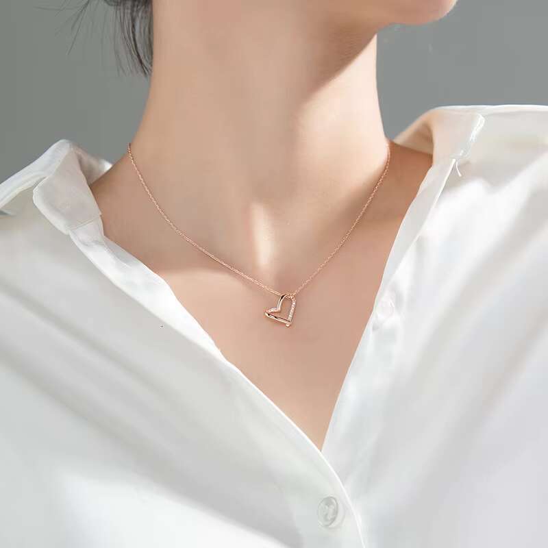 Sier accessories women, pure sier heart-shaped pendant necklace, gold-plated chain necklace for women