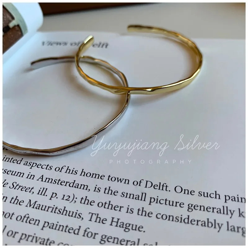 14K Gold Plated Stamp Bangle for Women Stylish Irregular Concave Convex Texture Bracelet Adjustable Open ner Jewelry Gifts 250512
