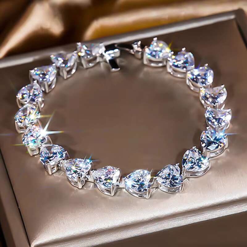 Classic Heart Moissanite Link Chain Bangle D VVS White Moissanite Tennis Bracelet 925 Sterling Silver