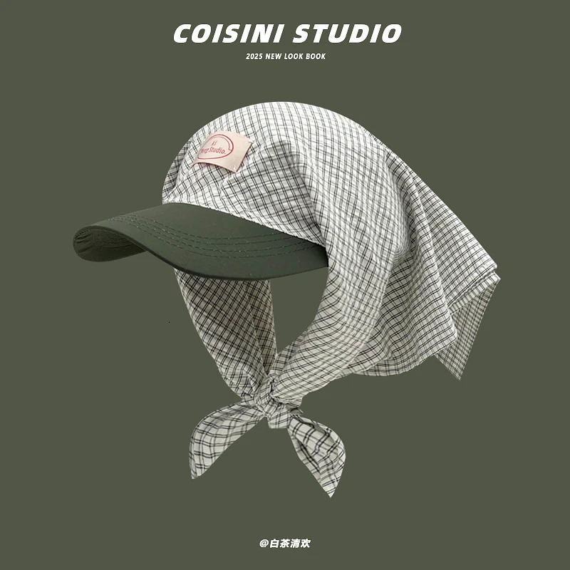 Retro Patch Color Matching Plaid Strap Sun Hats for Men and Women Summer Travel Protection Fashion Hip Hop Headscarf Cap 250512