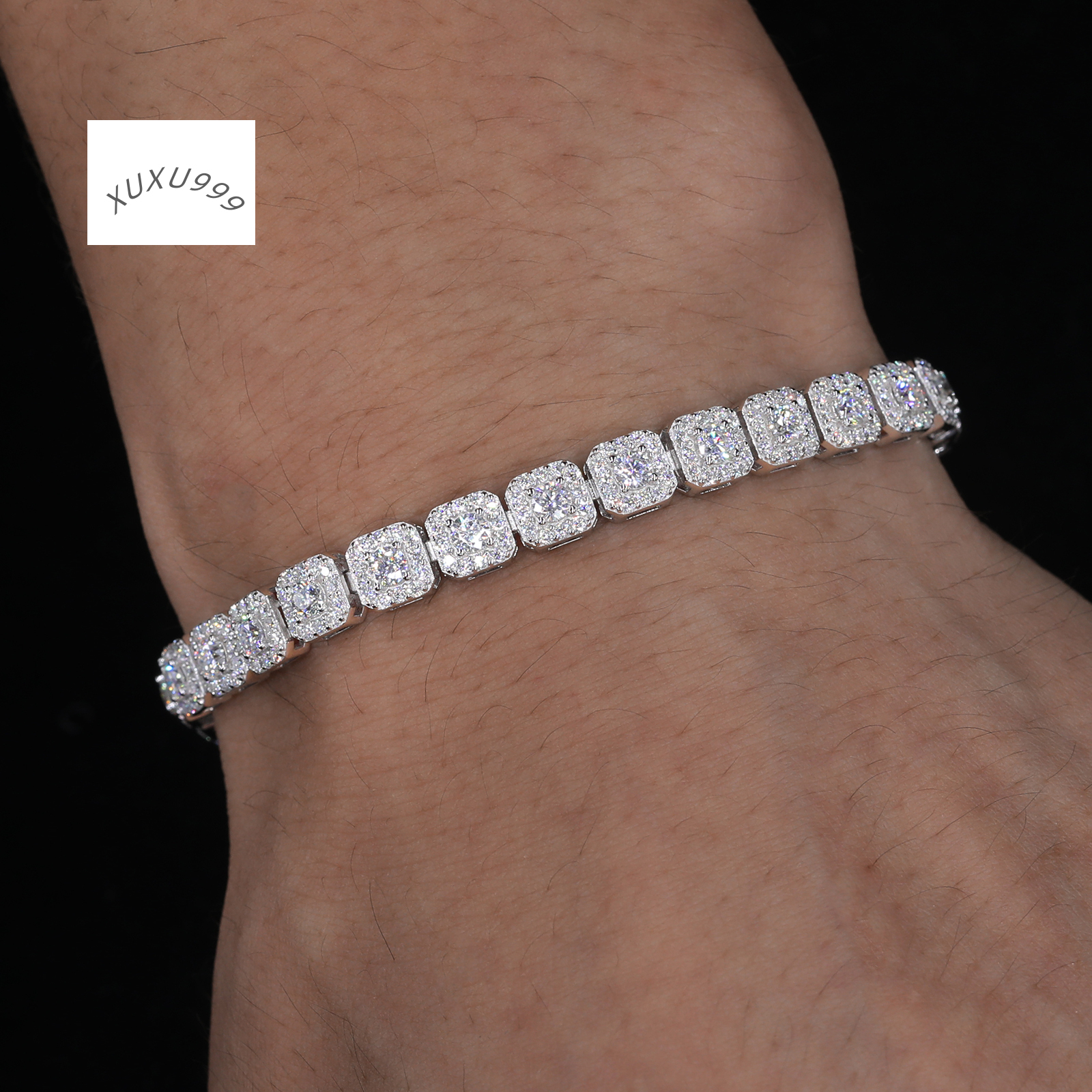 Iced Out Diamond Hip Hop Jewelry Real Sterling Silver 925 6mm Vvs Moissanite Factory Outlet Men Link Chain Bracelet for Party