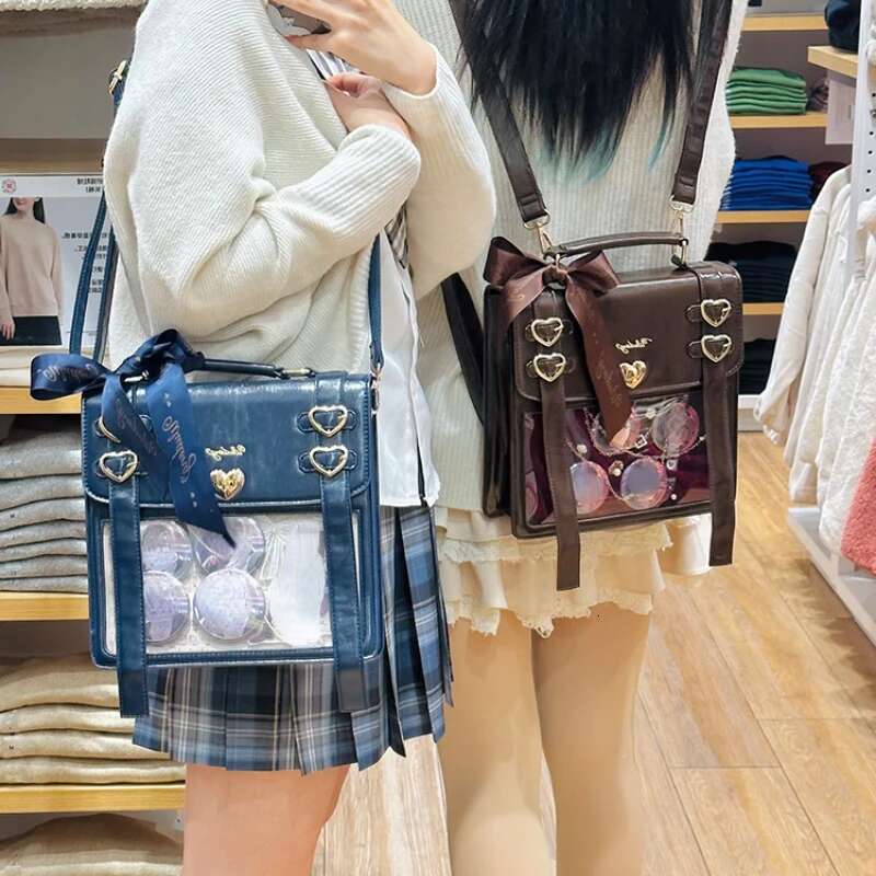 Japanese Women Vintage Fashion Crossbody Bag Girls Streetwear Transparent Backpacks Trendy Y2k Aesthetic Ins Shoulder Handbags