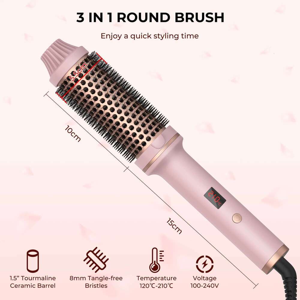 1.5 Inch Curling Iron Ceramic Thermal Heated Round Heating Brush Electric Hair Curler Comb